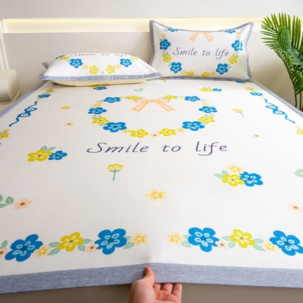 91家纺网 家纺一手货源 找家纺 邵依家纺 2025新款数码印花烫光冰丝席凉席子藤席场景二 蝶恋