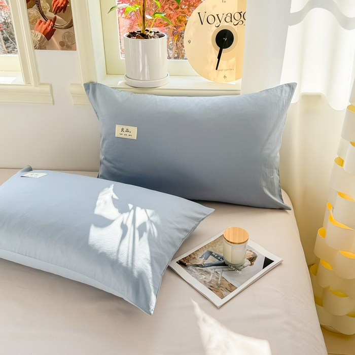 91家纺网 家纺一手货源 找家纺 眠博士 2025新款全棉40支纯色单枕套 40支枕套-浅蓝