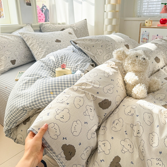 91家纺网 家纺一手货源 找家纺 简宜家居（朝初家纺） 2025新款40支13070纯棉四件套 黑白汪星人