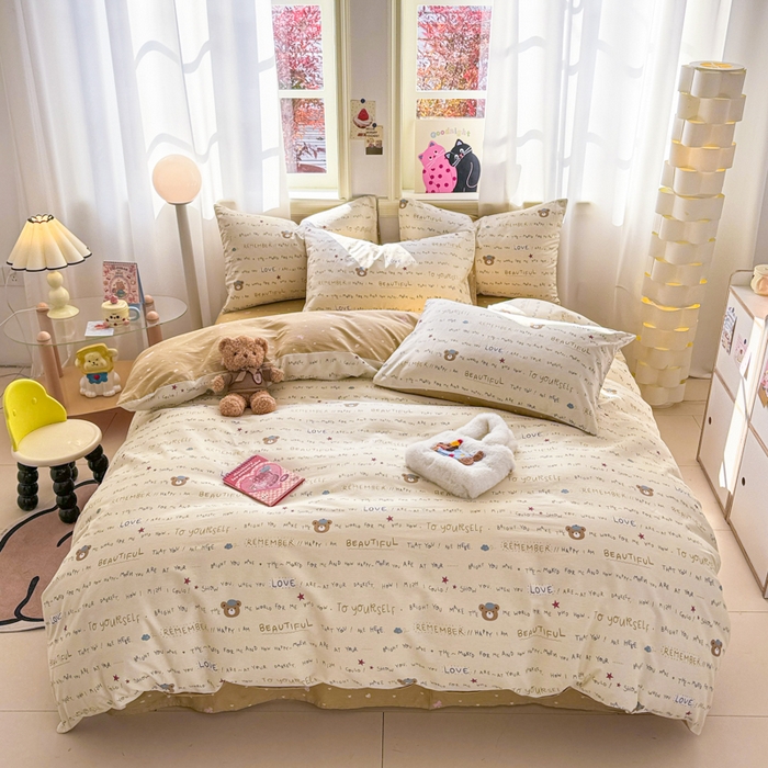 91家纺网 家纺一手货源 找家纺 简宜家居（朝初家纺） 2025新款40支13070纯棉四件套 写情书