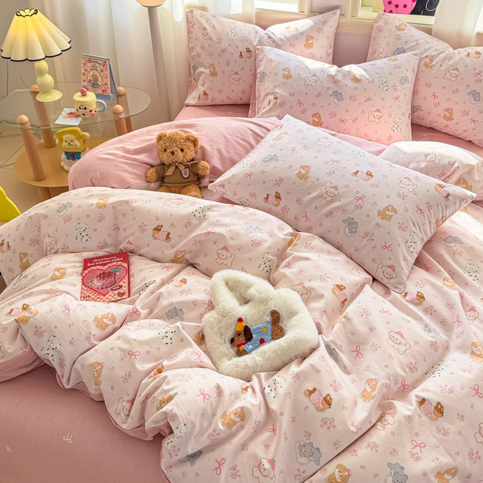 91家纺网 家纺一手货源 找家纺 简宜家居（朝初家纺） 2025新款40支13070纯棉四件套 碎花狗狗