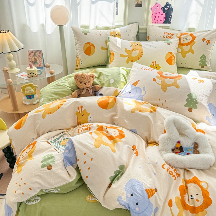 91家纺网 家纺一手货源 找家纺 简宜家居（朝初家纺） 2025新款40支13070纯棉四件套 顽皮动物