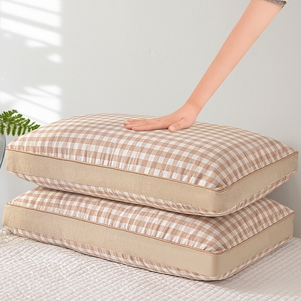 纽乐家纺 2025新款水洗棉全荞麦枕枕头枕芯 咖啡格子35*55