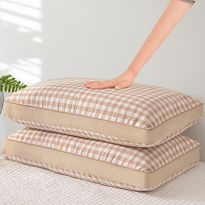 91家纺网 家纺一手货源 找家纺 纽乐家纺 2025新款水洗棉全荞麦枕枕头枕芯 咖啡格子35*55