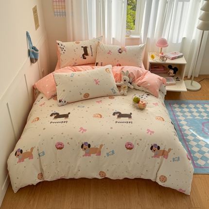 桃子家居 2025新款纯棉小清新13372卡通可爱少女系列四件套 棉-萌萌小腊肠