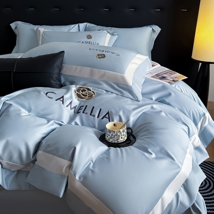 91家纺网 家纺一手货源 找家纺 （总）水云缦 2025新款轻奢全棉双拼角绣花四件套-米兰系列