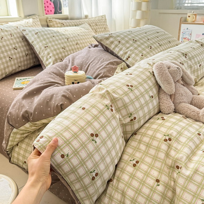 91家纺网 家纺一手货源 找家纺 简宜家居（朝初家纺） 2025新款40支13070纯棉四件套 青柠樱桃