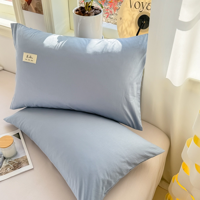 91家纺网 家纺一手货源 找家纺 眠博士 2025新款全棉40支纯色单枕套 40支枕套-浅蓝