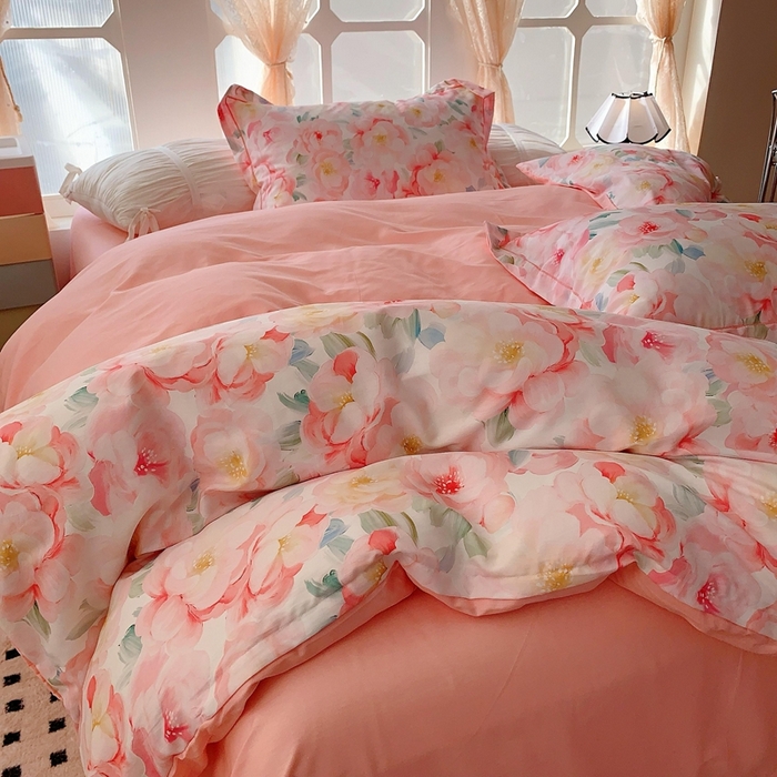 91家纺网 家纺一手货源 找家纺 2025新款亲肤舒适小清新全棉四件套 国色芳华