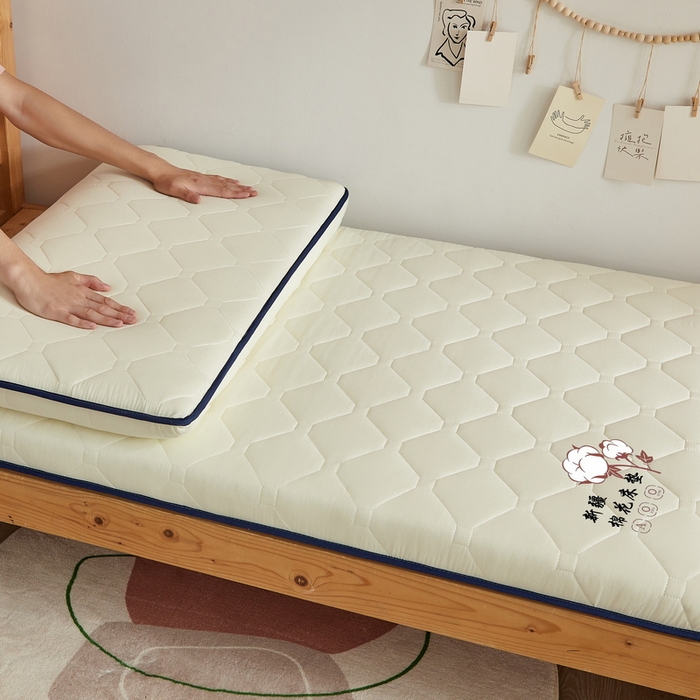 91家纺网 家纺一手货源 找家纺 招财狼家纺 2025新款水洗磨毛学生棉花海绵床垫-学生单边款 纯色棉花-米黄-厚度5cm