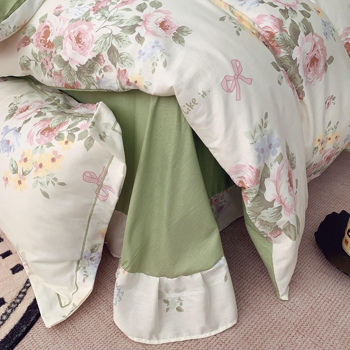 91家纺网 家纺一手货源 找家纺 2025新款亲肤舒适小清新全棉四件套 苏莉