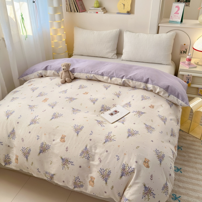 91家纺网 家纺一手货源 找家纺 清雅福 2025新款13070全棉小清新单被套 松松熊