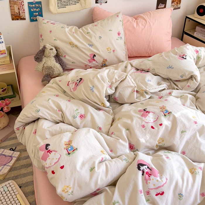 91家纺网 家纺一手货源 找家纺 水墨江南 2025新款超柔水洗棉系列四件套 丛林女孩