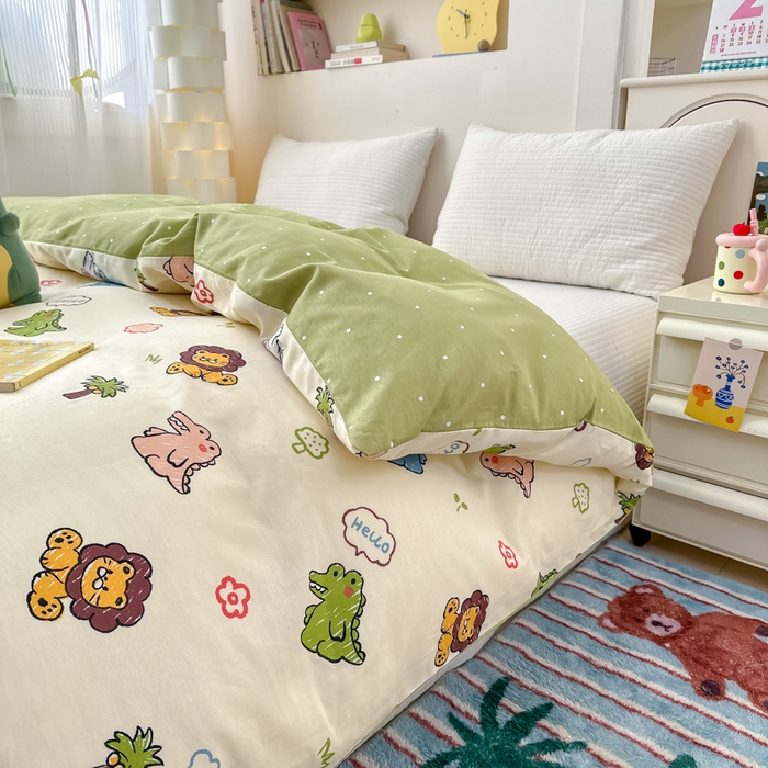 91家纺网 家纺一手货源 找家纺 清雅福 2025新款13070全棉小清新单被套 森森乐园·米