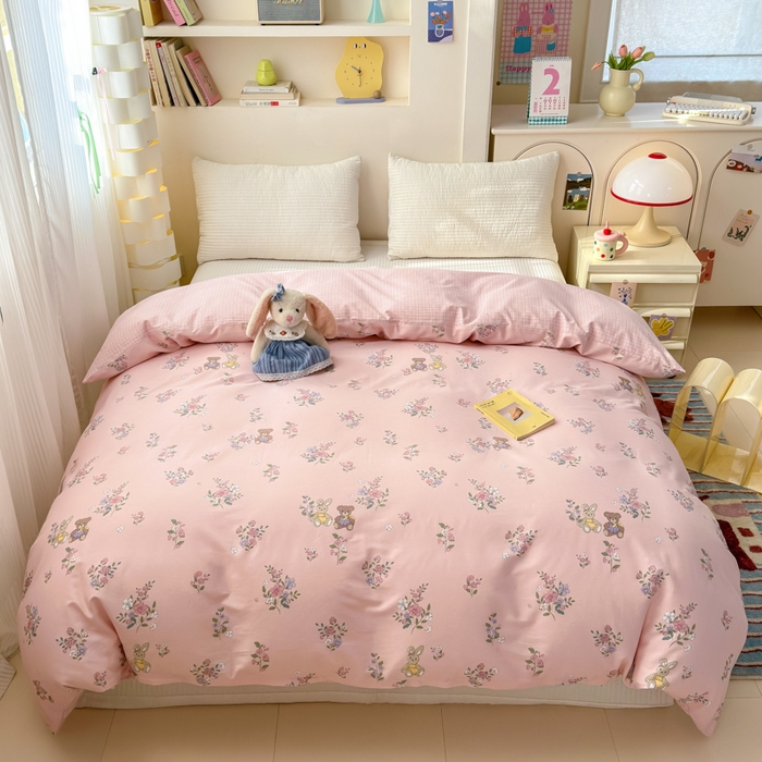 91家纺网 家纺一手货源 找家纺 清雅福 2025新款13070全棉小清新单被套 甜蜜约会·粉