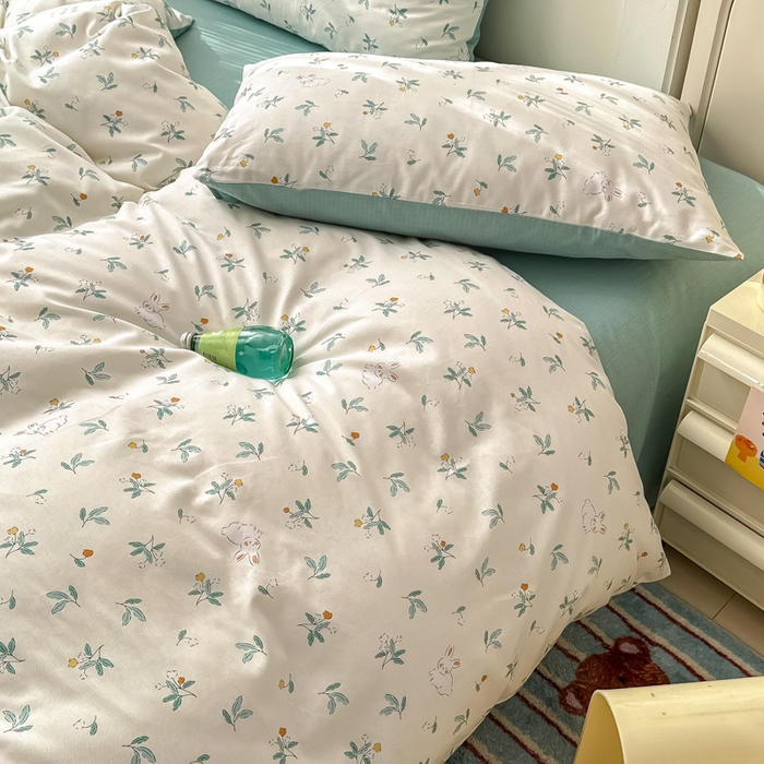 91家纺网 家纺一手货源 找家纺 清雅福 2025新款13070全棉小清新单枕套 灵动如兔·米