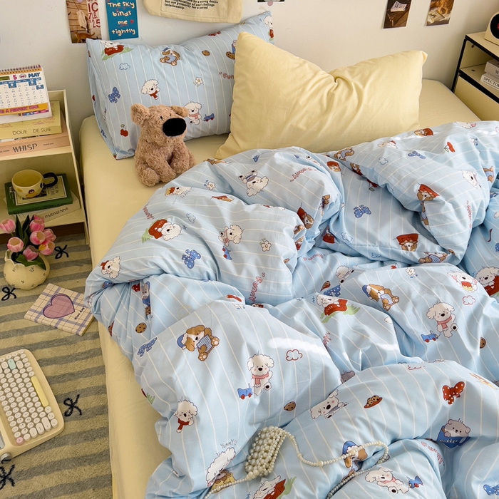 91家纺网 家纺一手货源 找家纺 水墨江南 2025新款超柔水洗棉系列四件套 调皮狗