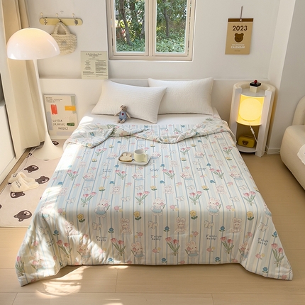 91家纺网 家纺一手货源 找家纺 木堇家居 25年春夏卡通小清新针织棉10%大豆夏被（长期款） 蝴蝶兔兔-专版