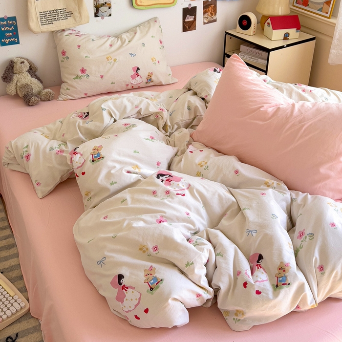 91家纺网 家纺一手货源 找家纺 水墨江南 2025新款超柔水洗棉系列四件套 丛林女孩