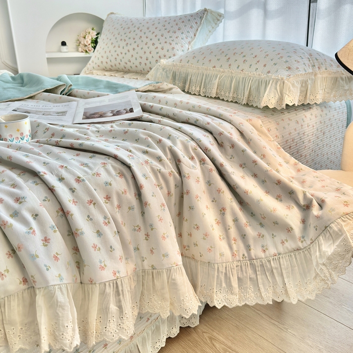 91家纺网 家纺一手货源 找家纺 尊妙被业 2025春夏新款全棉纯棉印花法式花边夏被夏凉被空调被夏被 花仙子-粉