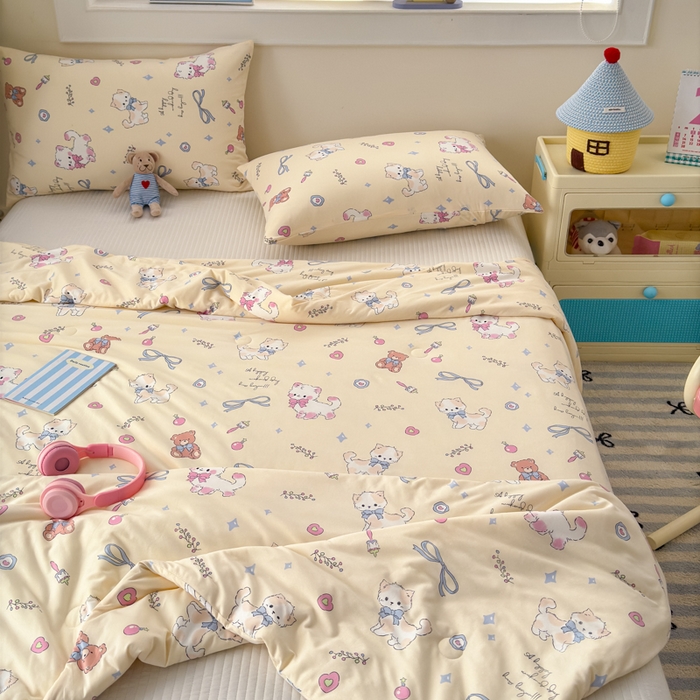 91家纺网 家纺一手货源 找家纺 木堇家居 25年春夏卡通小清新针织棉10%大豆夏被（长期款） 音乐猫咪