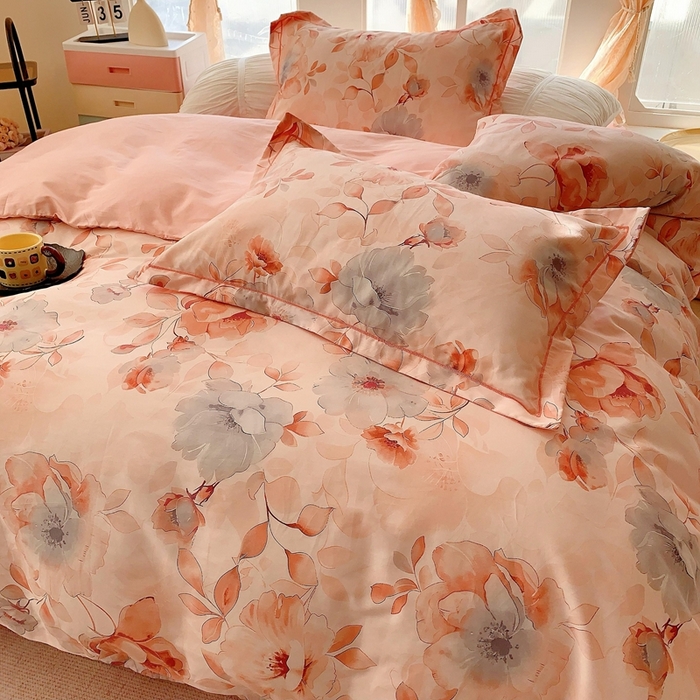 91家纺网 家纺一手货源 找家纺 2025新款亲肤舒适小清新全棉四件套 墨染