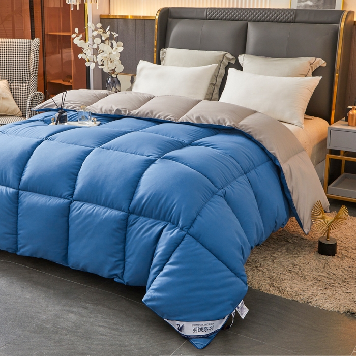 91家纺网 家纺一手货源 找家纺 招财星2店仓储 2025新款被子斜纹防羽布冬被春秋被被羽丝棉被 蓝灰色