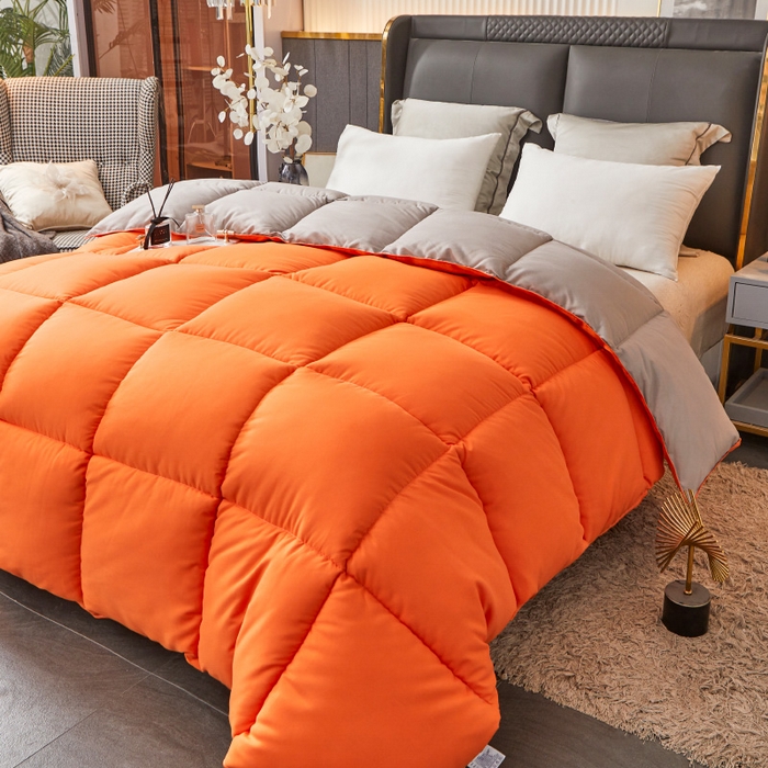 91家纺网 家纺一手货源 找家纺 招财星2店仓储 2025新款被子斜纹防羽布冬被春秋被被羽丝棉被 橙灰色
