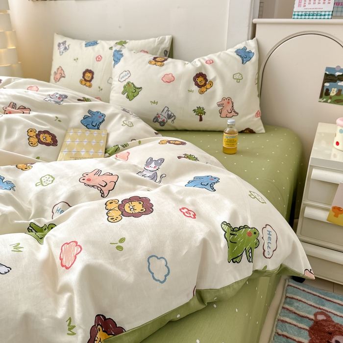 91家纺网 家纺一手货源 找家纺 清雅福 2025新款13070全棉小清新单枕套 森森乐园·米