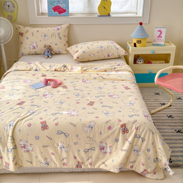 91家纺网 家纺一手货源 找家纺 木堇家居 25年春夏卡通小清新针织棉10%大豆夏被（长期款） 音乐猫咪