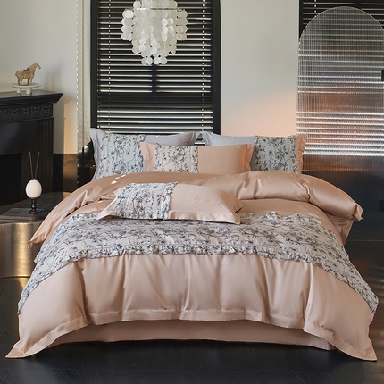 91家纺网 家纺一手货源 找家纺 淼铭家纺 2025新款法式浪漫雅馨系列四件套 雅馨 浅桔