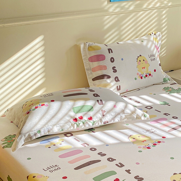 91家纺网 家纺一手货源 找家纺 恬澳家纺 2025新款泡泡棉印花枕套 恐龙宝贝