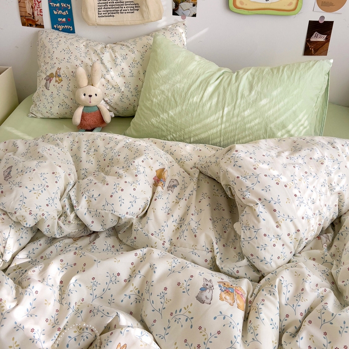 91家纺网 家纺一手货源 找家纺 水墨江南 2025新款超柔水洗棉系列四件套 花小兔