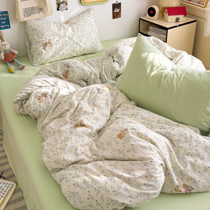 91家纺网 家纺一手货源 找家纺 水墨江南 2025新款超柔水洗棉系列四件套 花小兔