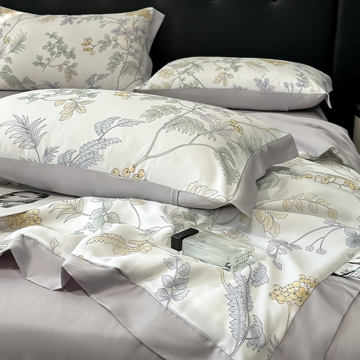 91家纺网 家纺一手货源 找家纺 迷尚家居 2025新款夏被100%莱赛尔数码印花夏被四件套50支天丝夏被 析漫枝