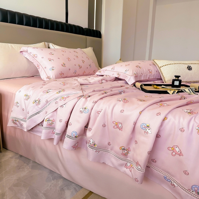 91家纺网 家纺一手货源 找家纺 娇逸家居 2025新款40s天丝莫代尔镂空款夏凉被 朵西 粉