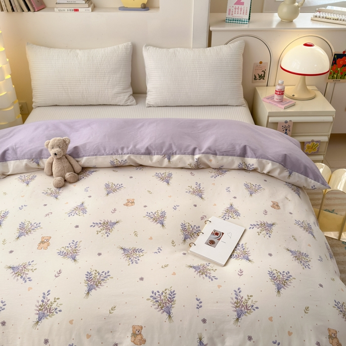 91家纺网 家纺一手货源 找家纺 清雅福 2025新款13070全棉小清新单被套 松松熊