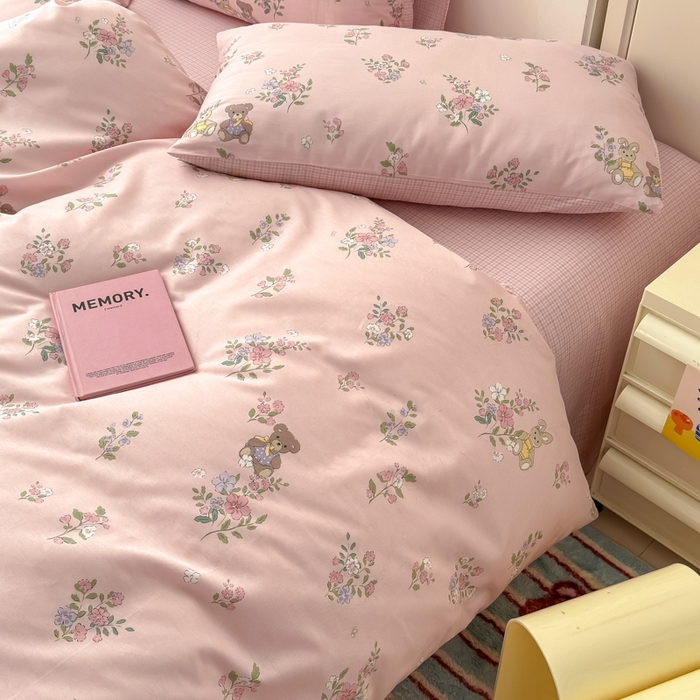 91家纺网 家纺一手货源 找家纺 清雅福 2025新款13070全棉小清新单枕套 甜蜜约会·粉