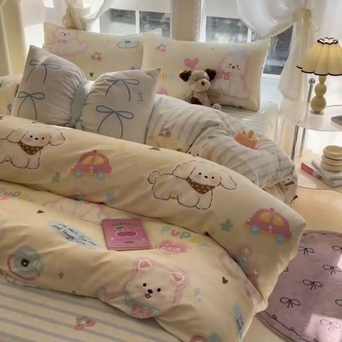 91家纺网 家纺一手货源 找家纺 Sweet dreams甜梦 2025新款全棉印花卡通小清新四件套 童趣乐园