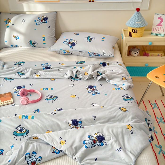 91家纺网 家纺一手货源 找家纺 木堇家居 25年春夏卡通小清新针织棉10%大豆夏被（长期款） 快乐星球