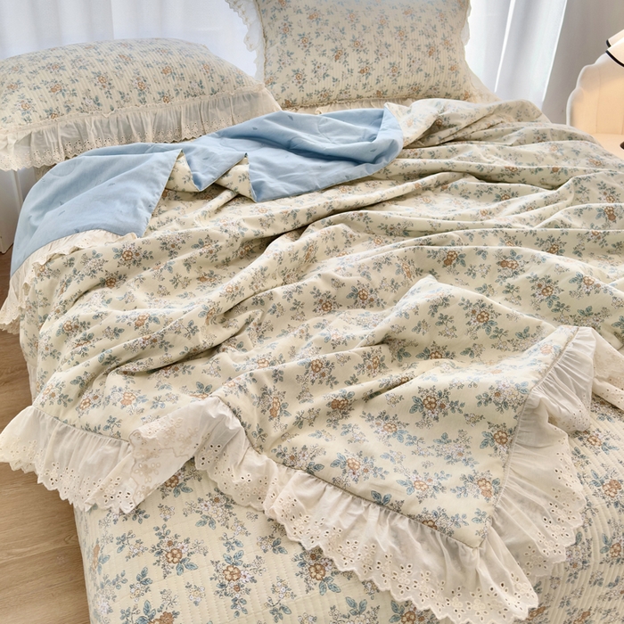 91家纺网 家纺一手货源 找家纺 尊妙被业 2025春夏新款全棉纯棉印花法式花边夏被夏凉被空调被夏被 花缇-米