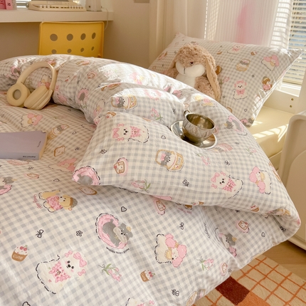韩巢家纺 2025新款超柔水洗棉学生宿舍寝室被套床单三件套 狗狗可丽饼