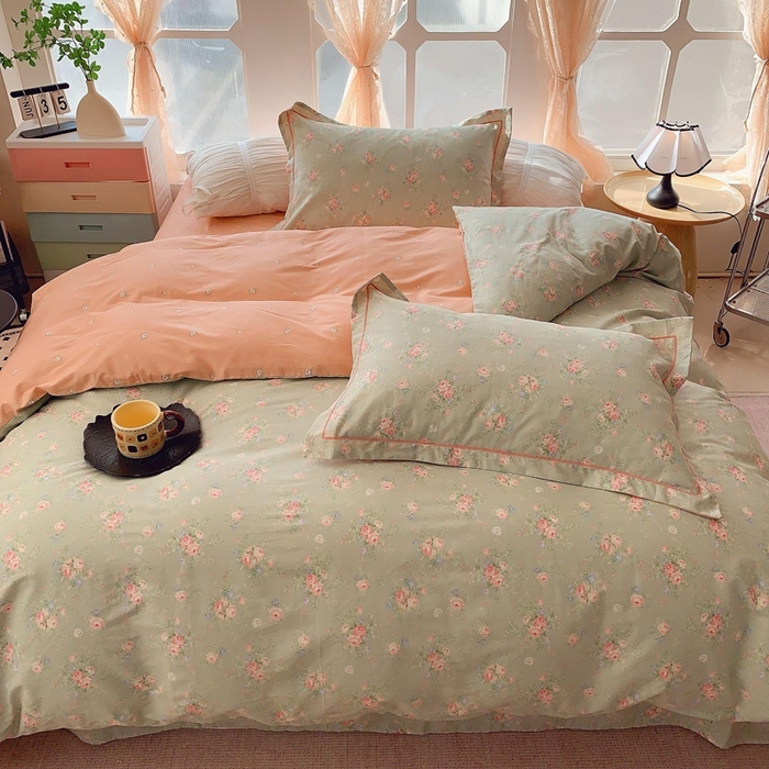 91家纺网 家纺一手货源 找家纺 2025新款亲肤舒适小清新全棉四件套 莱茵茉莉