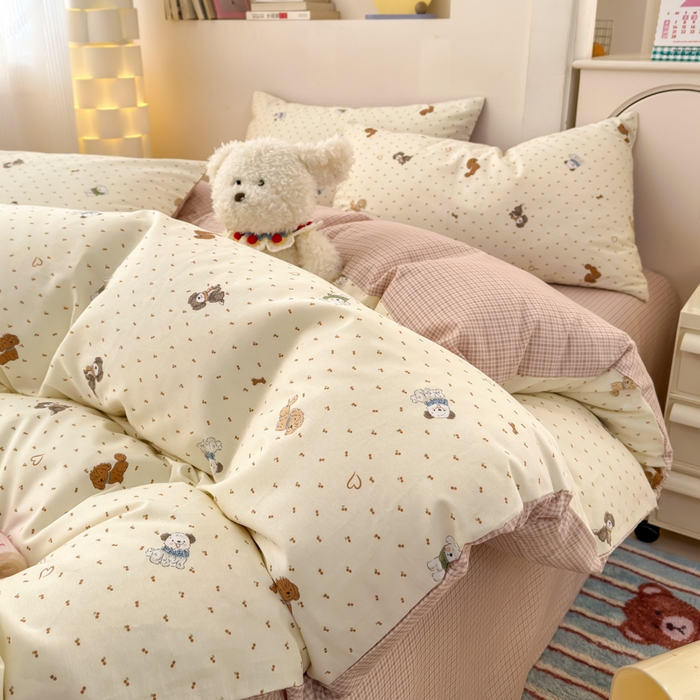 91家纺网 家纺一手货源 找家纺 清雅福 2025新款13070全棉小清新四件套 汪达轮