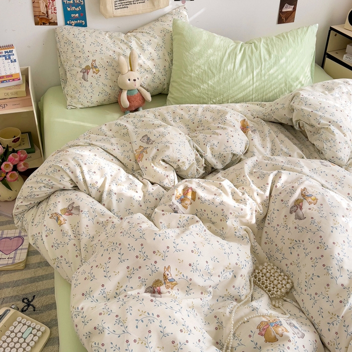 91家纺网 家纺一手货源 找家纺 水墨江南 2025新款超柔水洗棉系列四件套 花小兔