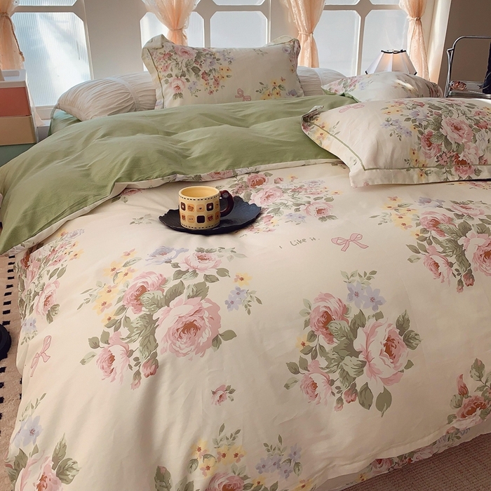 91家纺网 家纺一手货源 找家纺 2025新款亲肤舒适小清新全棉四件套 苏莉