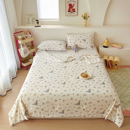 91家纺网 家纺一手货源 找家纺 木堇家居 25年春夏卡通小清新针织棉10%大豆夏被（长期款） 蘑菇小兔