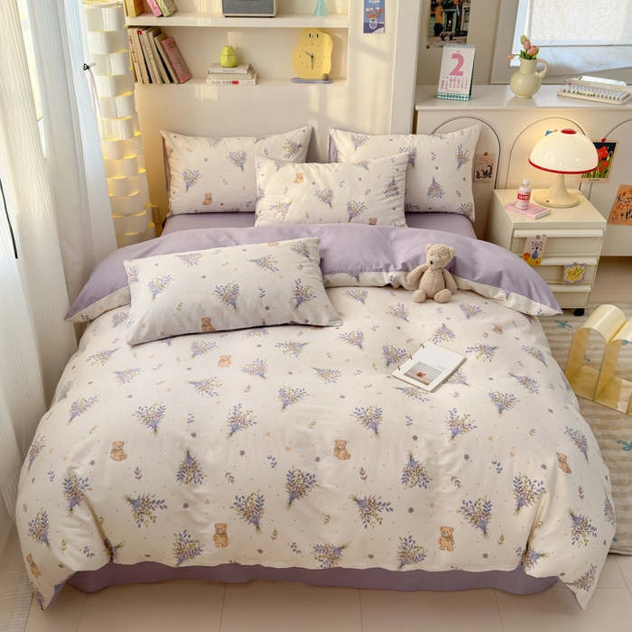 91家纺网 家纺一手货源 找家纺 清雅福 2025新款13070全棉小清新四件套 松松熊