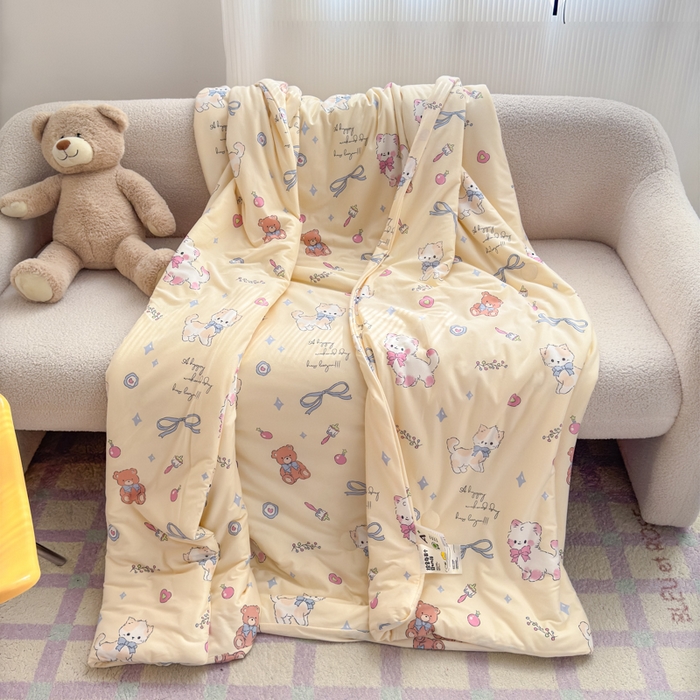 91家纺网 家纺一手货源 找家纺 木堇家居 25年春夏卡通小清新针织棉10%大豆夏被（长期款） 音乐猫咪