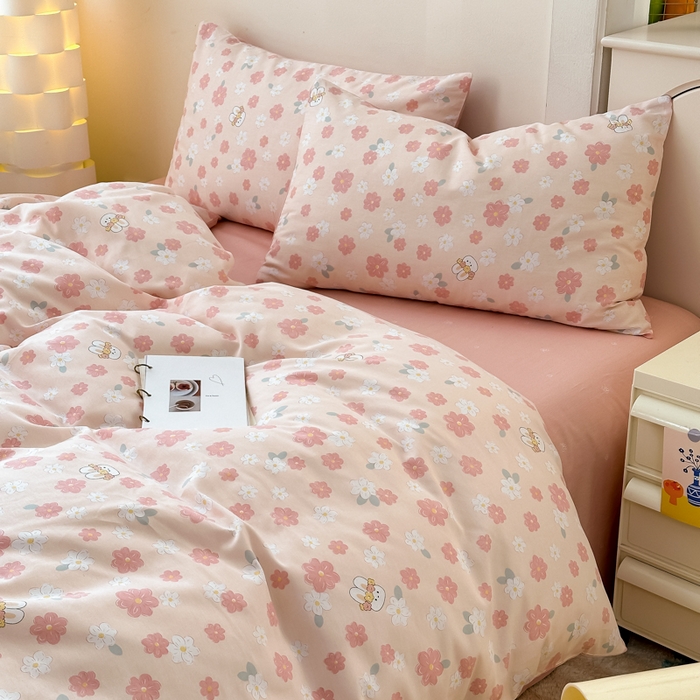 91家纺网 家纺一手货源 找家纺 清雅福 2025新款13070全棉小清新单枕套 栀香小兔·粉